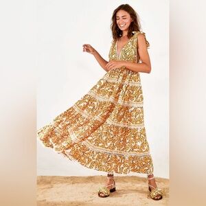 FARM RIO Women's Size M White Spotted Bananas Maxi Dress